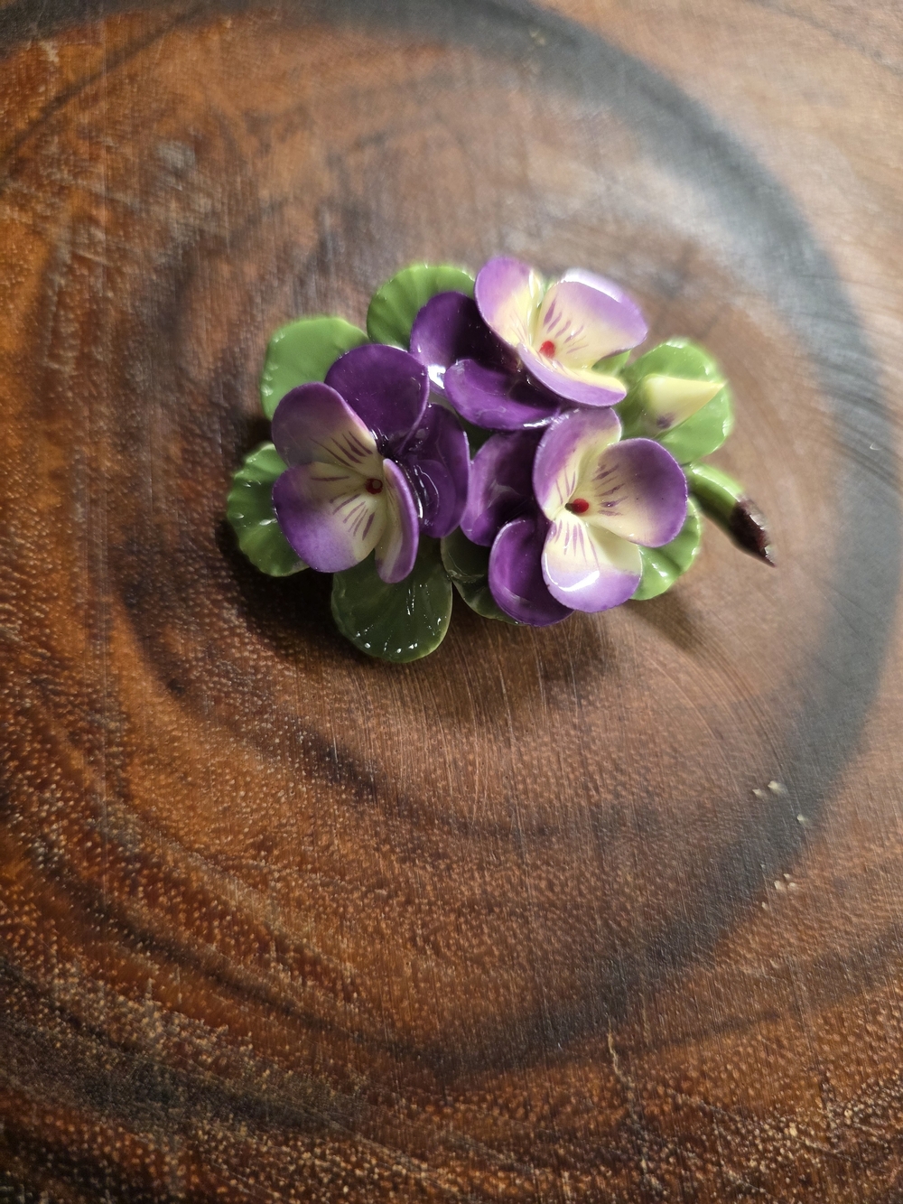 VTG Purple Floral Porcelain Violets Brooch - Women Jewelry VTG 1960S